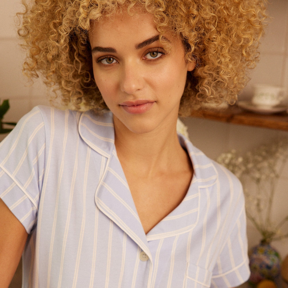 Heritage Stripe Pima Knit Capri Set -  Blue Extra Blue