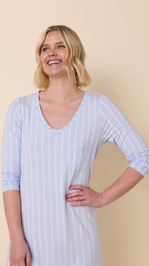Heritage Stripe Pima Knit Long-Sleeved Sleep Shirt - Blue Extra Blue