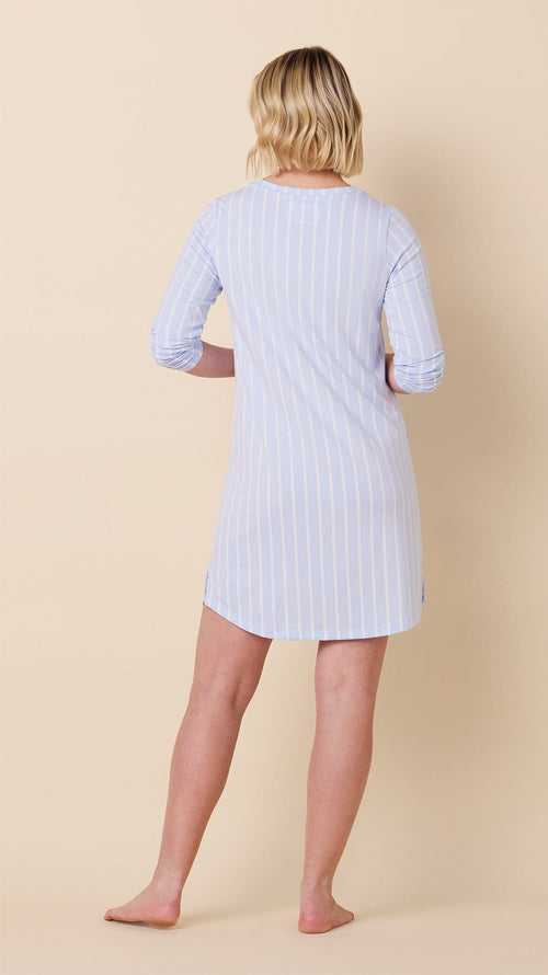Heritage Stripe Pima Knit Long-Sleeved Sleep Shirt - Blue Hover Blue