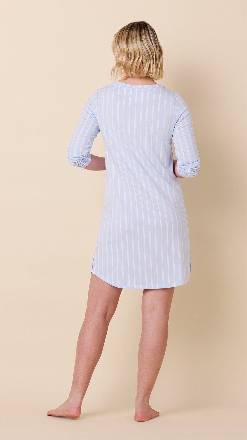 Heritage Stripe Pima Knit Long-Sleeved Sleep Shirt - Blue Hover Blue