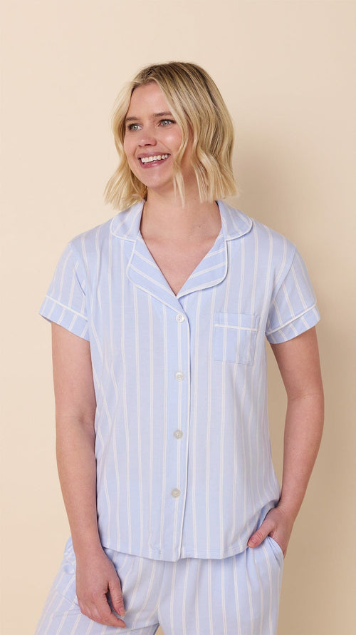 Heritage Stripe Pima Knit Capri Set -  Blue Extra Blue