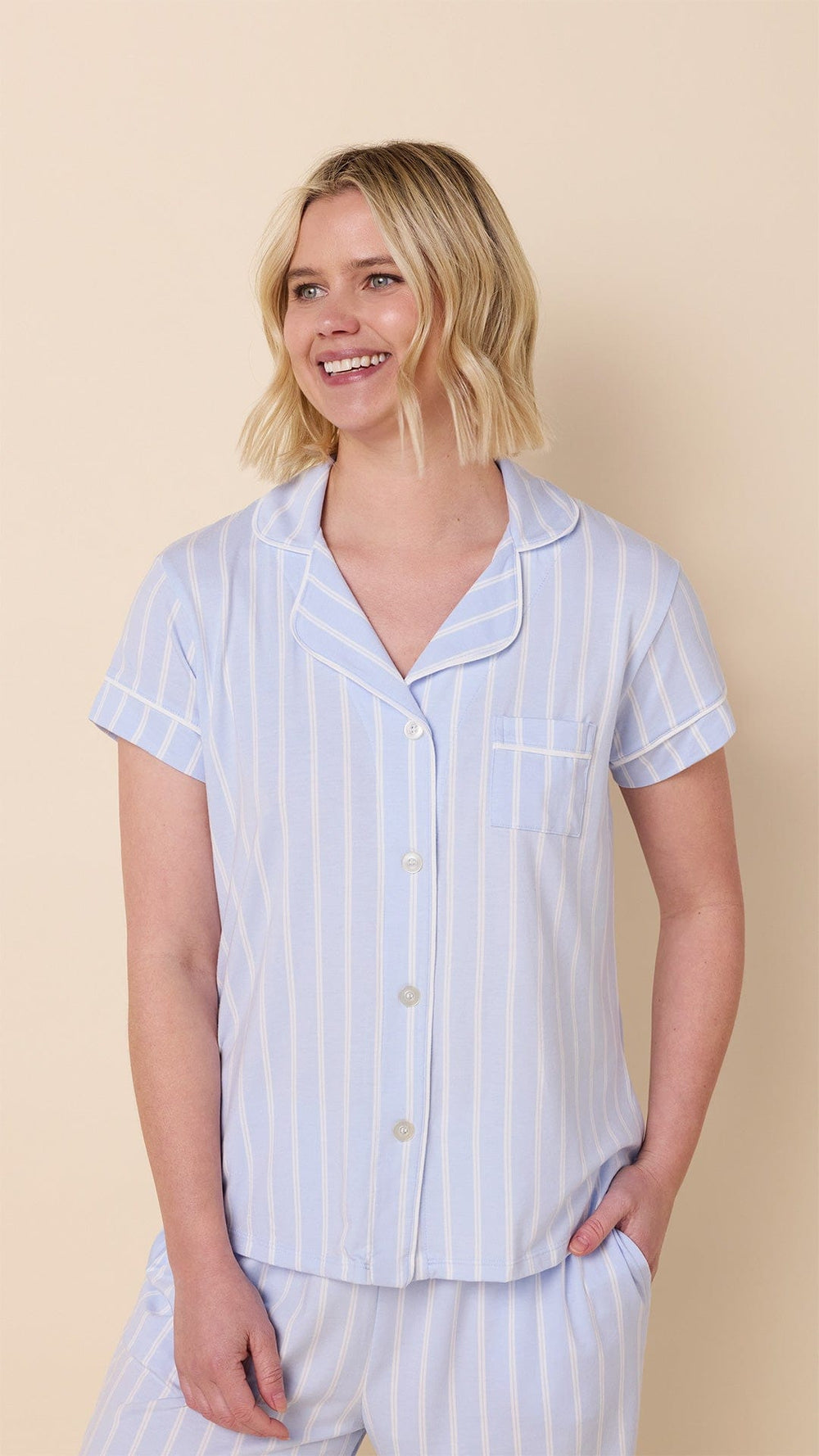 Heritage Stripe Pima Knit Capri Set -  Blue Extra Blue