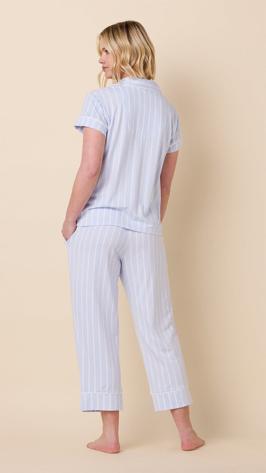 Heritage Stripe Pima Knit Capri Set -  Blue Hover Blue
