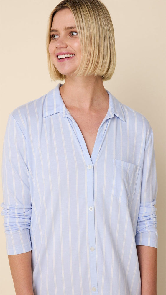 Heritage Stripe Pima Knit Night Shirt - Blue Extra Blue