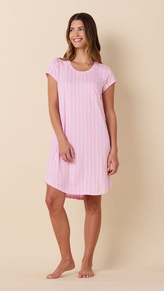Heritage Stripe Pima Knit Short-Sleeved Sleep Shirt - Pink Main Pink