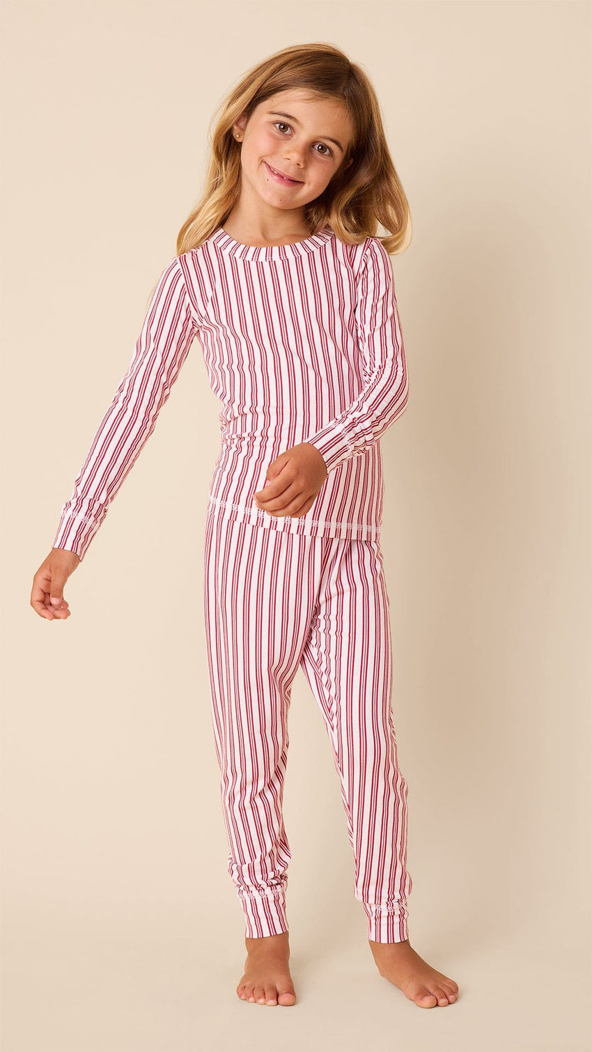 Classic Ticking Stripe Pima Knit Kids Pajama Main White
