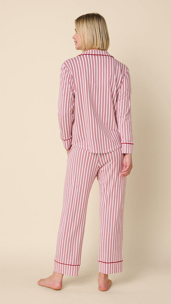 Holiday Stripe Pima Knit Long-Sleeved Pajama Hover White