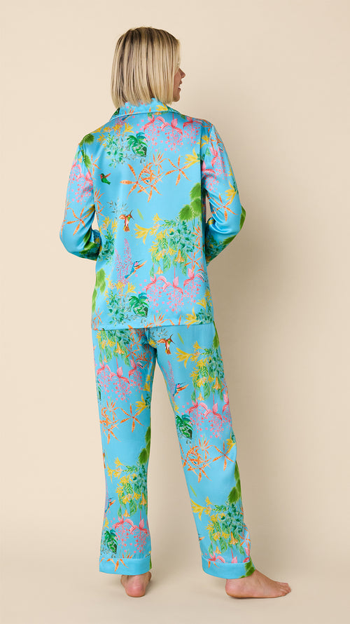 Hummingbird Silk Pajama Hover Blue