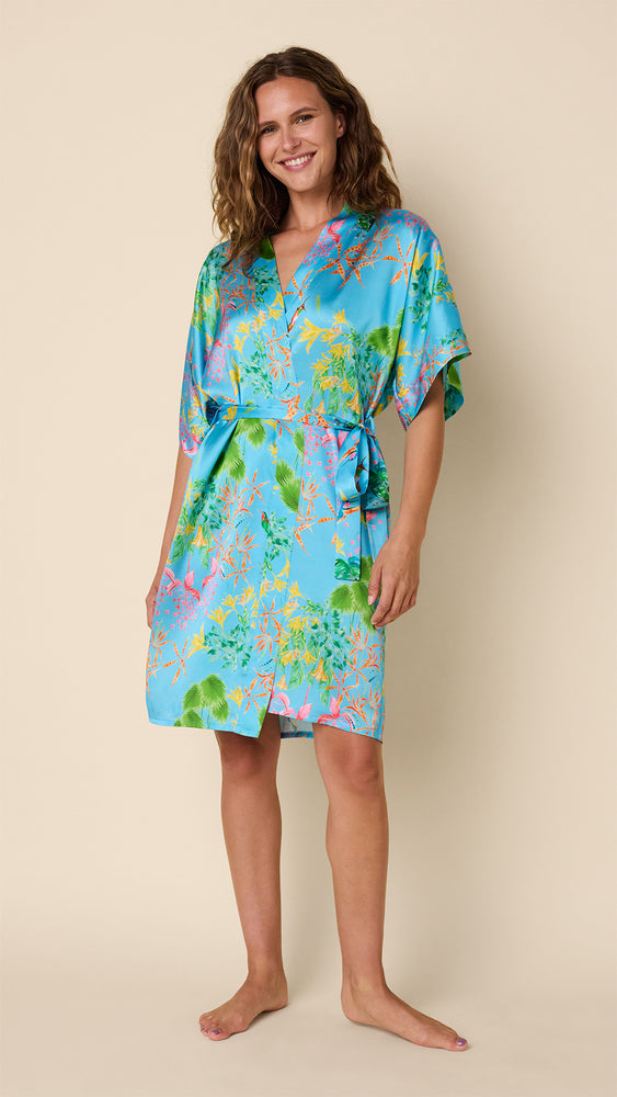 Hummingbird Silk Kimono Robe Main Blue