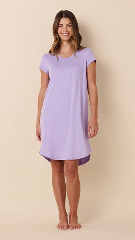 Classic Pima Knit Short-Sleeved Sleep Shirt - Lilac