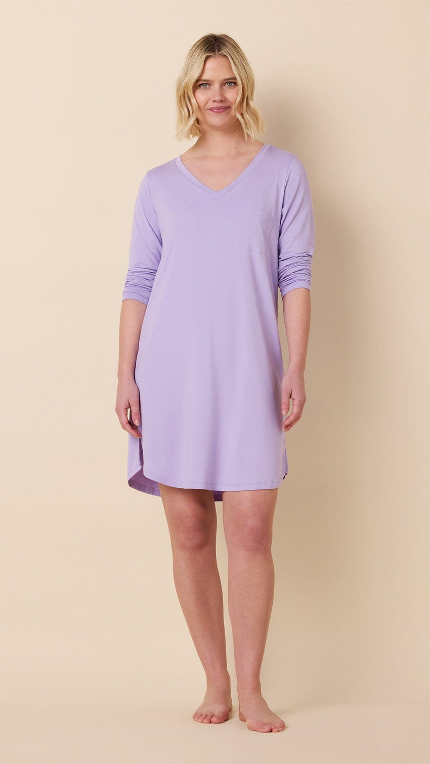 Classic Pima Knit Long-Sleeved Sleep Shirt - Lilac Extra Lilac