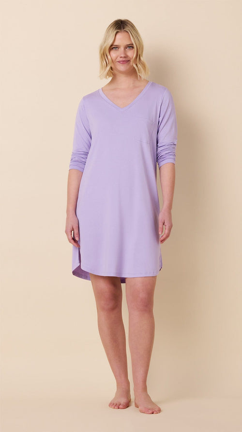 Classic Pima Knit Long-Sleeved Sleep Shirt - Lilac Extra Lilac