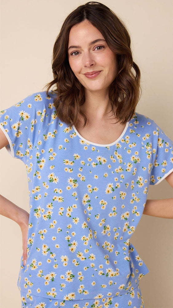 Marguerite Pima Knit Short-Sleeved Simple Set Blue Extra