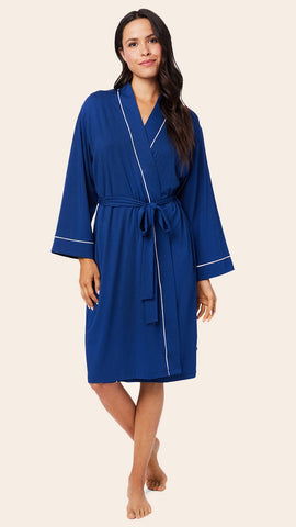 Classic Pima Knit Robe - Marine Blue