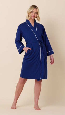 Classic Pima Knit Kimono Robe - Marine Blue