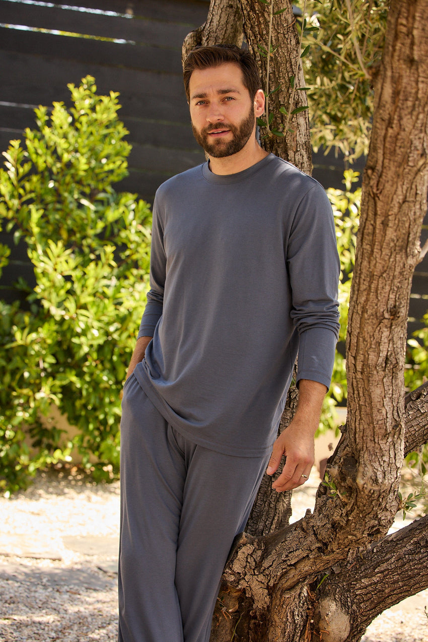 Classic Men's Pima Knit Pullover Set - Steel Grey Wide Steel