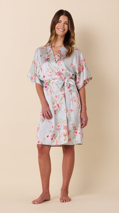 Morning In Kyoto Silk Kimono Robe Hover Blue