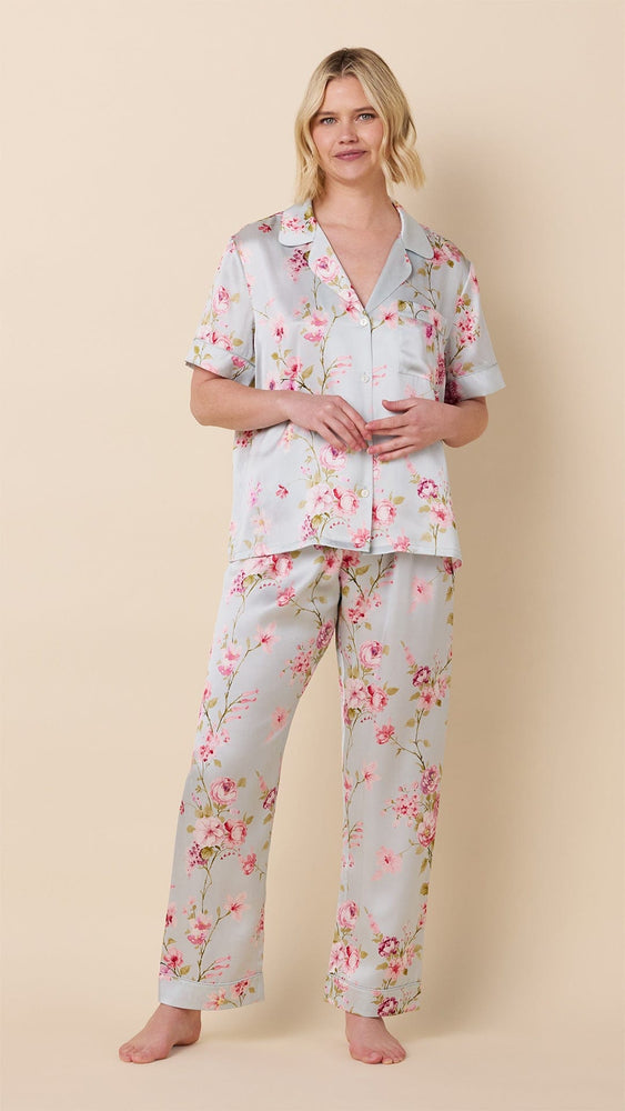 Morning in Kyoto Silk Short-Sleeved Pajama Hover Blue