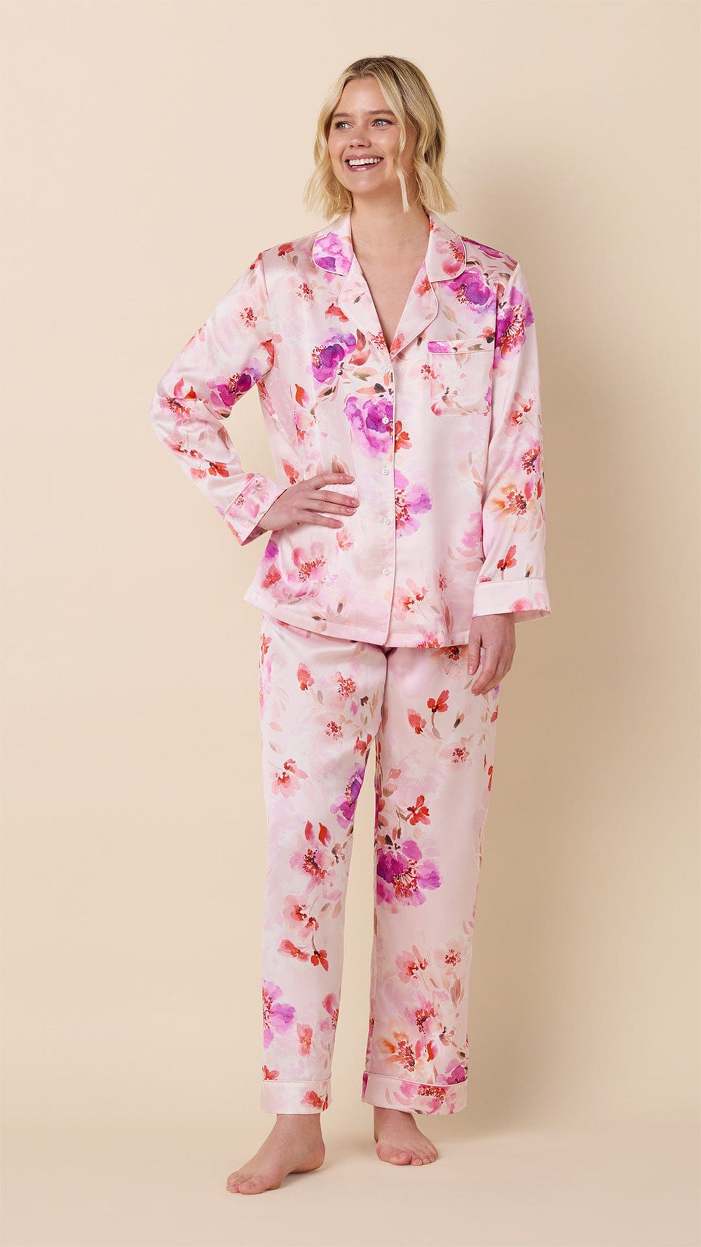 Morning in Savannah Silk Long-Sleeved Pajama Main Pink