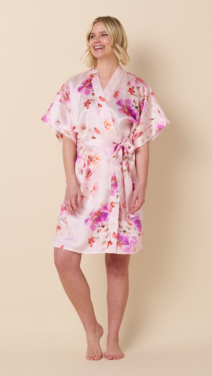 Morning In Savannah Silk Kimono Robe Main Pink