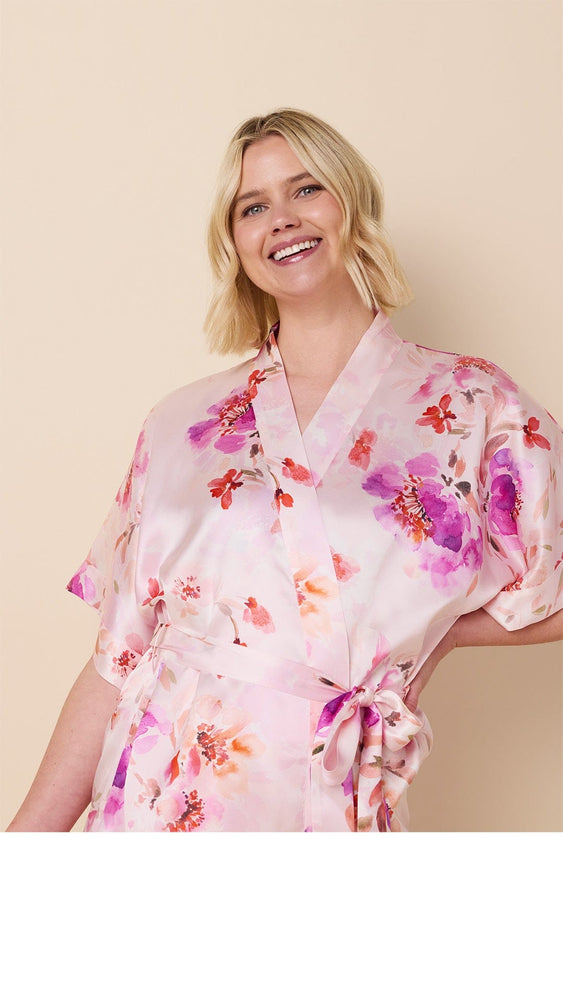 Morning In Savannah Silk Kimono Robe Extra Pink