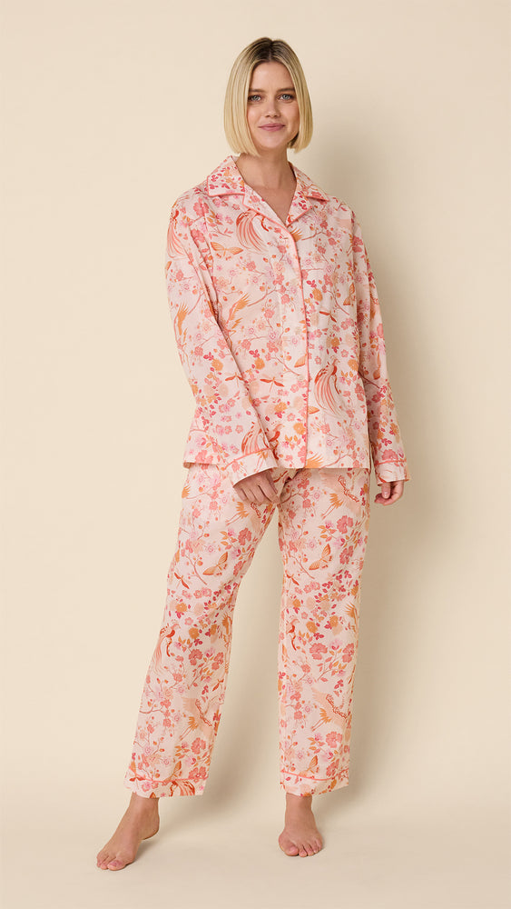 Coral Bird Voile Pajama Main Coral