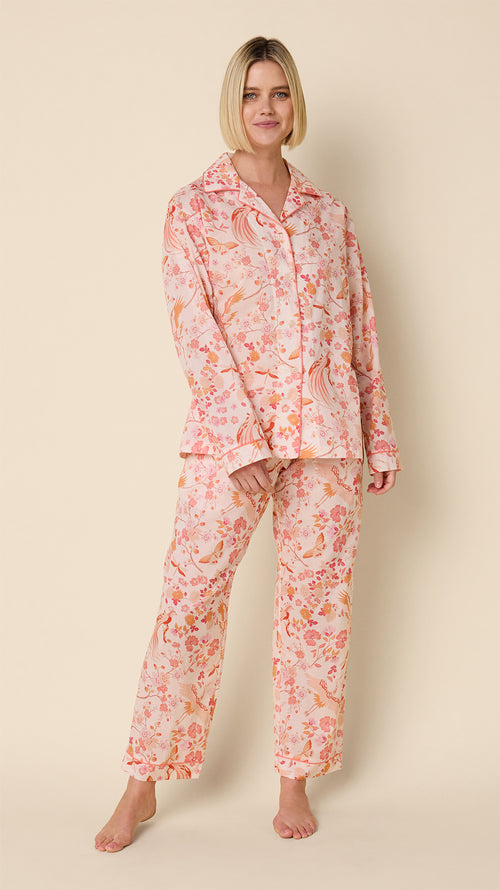 Coral Bird Voile Pajama Main Coral