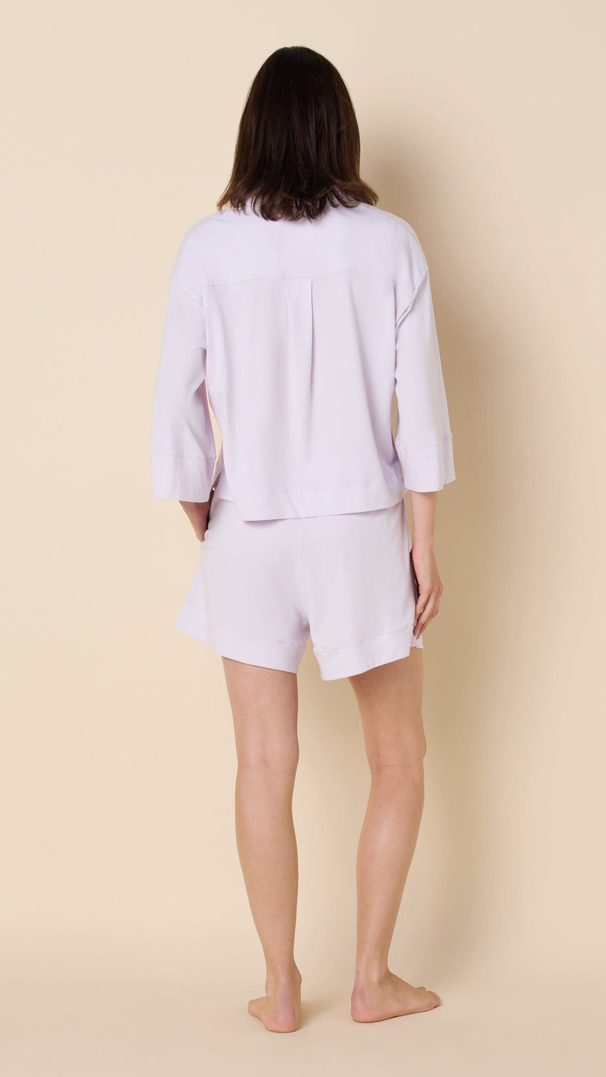 The Mariposa Long-Sleeved Short Set - Lilac Cream Hover Lilac Cream