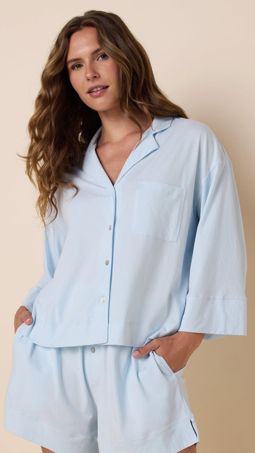 The Mariposa Long-Sleeved Short Set - Mist Extra Mist