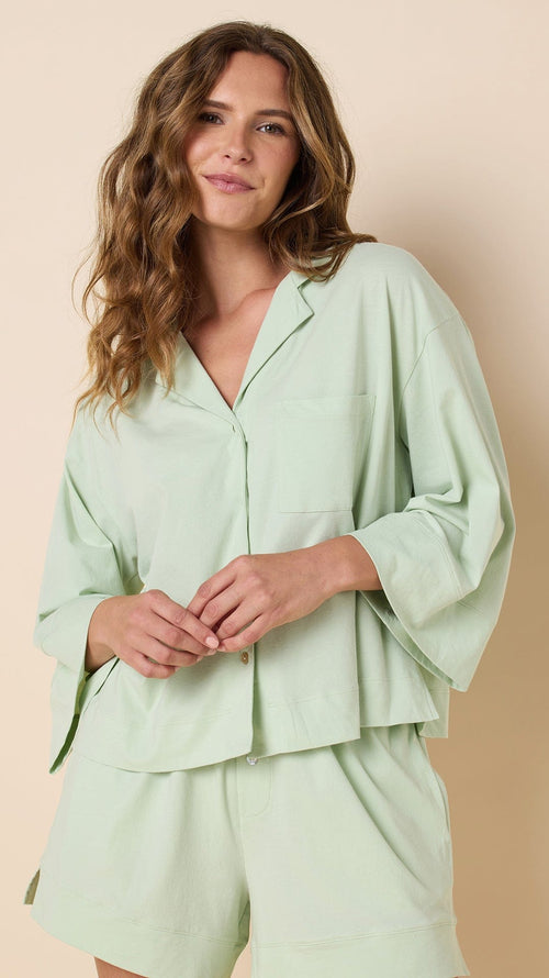 The Mariposa Long-Sleeved Short Set - Celadon Extra Celadon