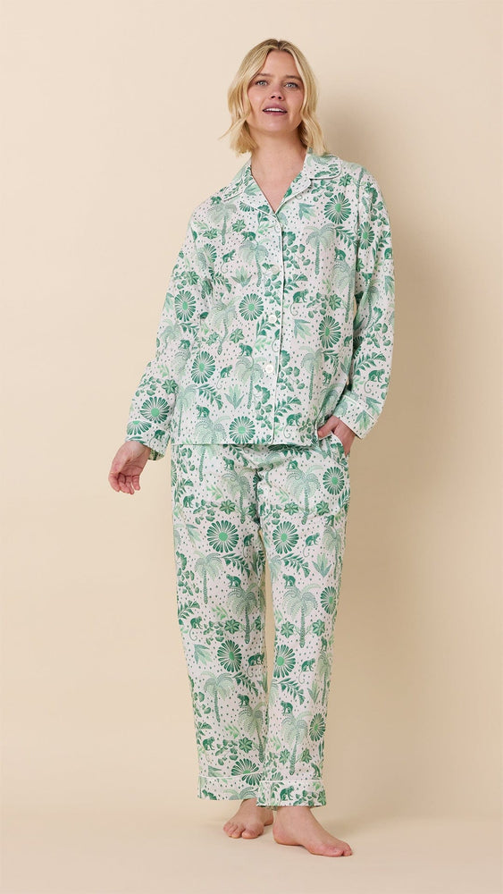 Palmera Luxe Pima Long-Sleeved Pajama - Green Hover White