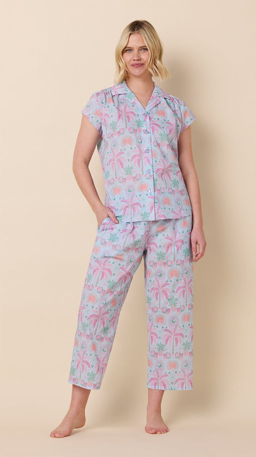 Pink Palms Please Voile Capri Set Wide Blue
