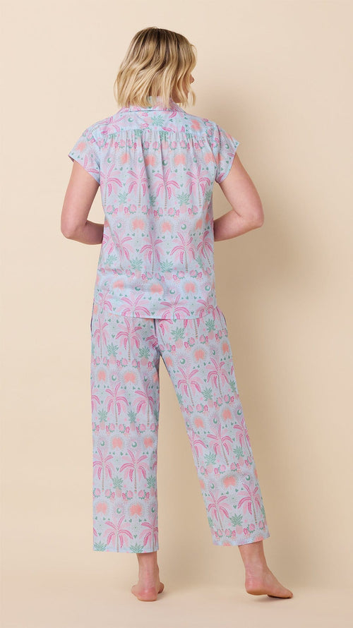 Pink Palms Please Voile Capri Set Hover Blue