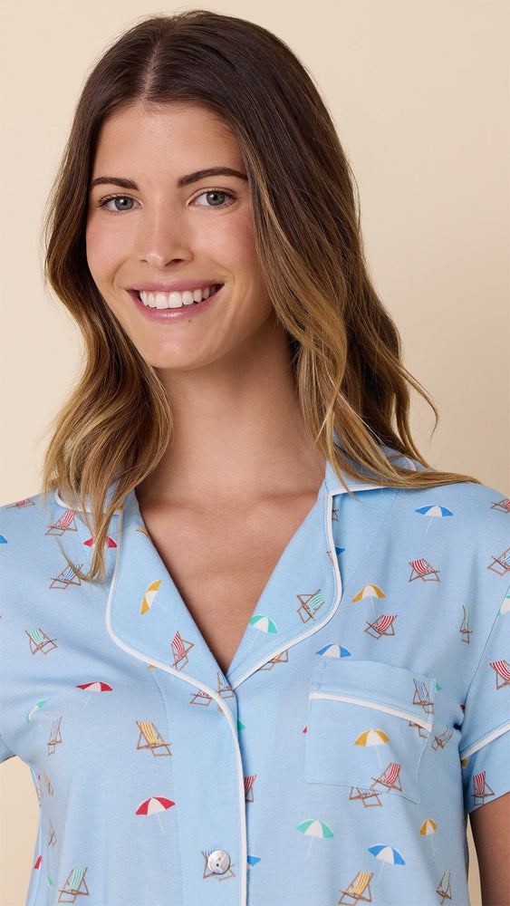 Positano Pima Knit Short Set Wide Blue