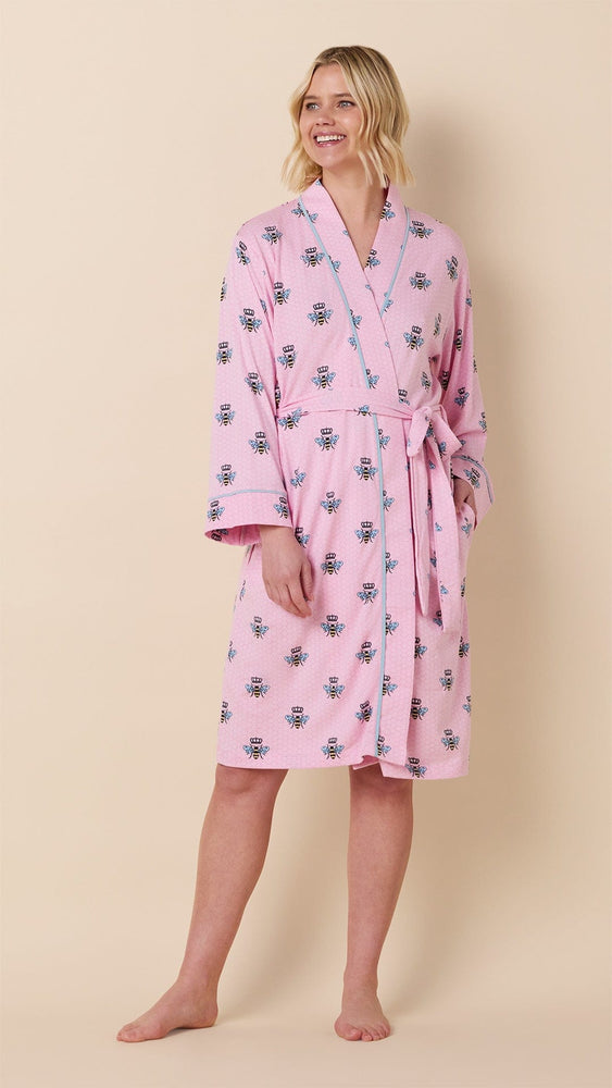 Queen Bee Pima Knit Kimono Robe - Pink Main Pink