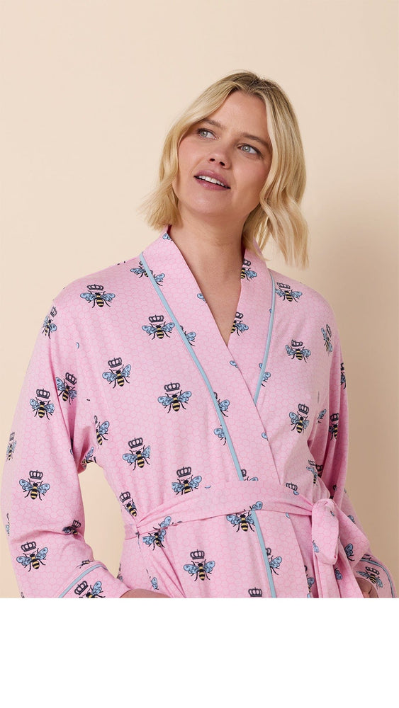 Queen Bee Pima Knit Kimono Robe - Pink Extra Pink