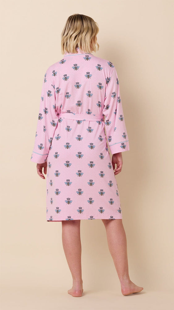 Queen Bee Pima Knit Kimono Robe - Pink Hover Pink