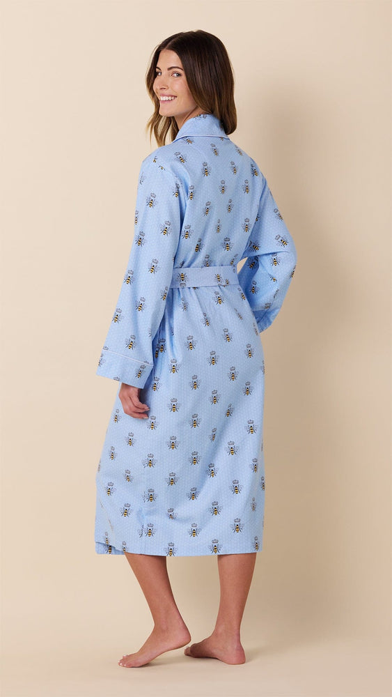 Queen Bee Flannel Shawl Collar Robe - Blue Hover Blue