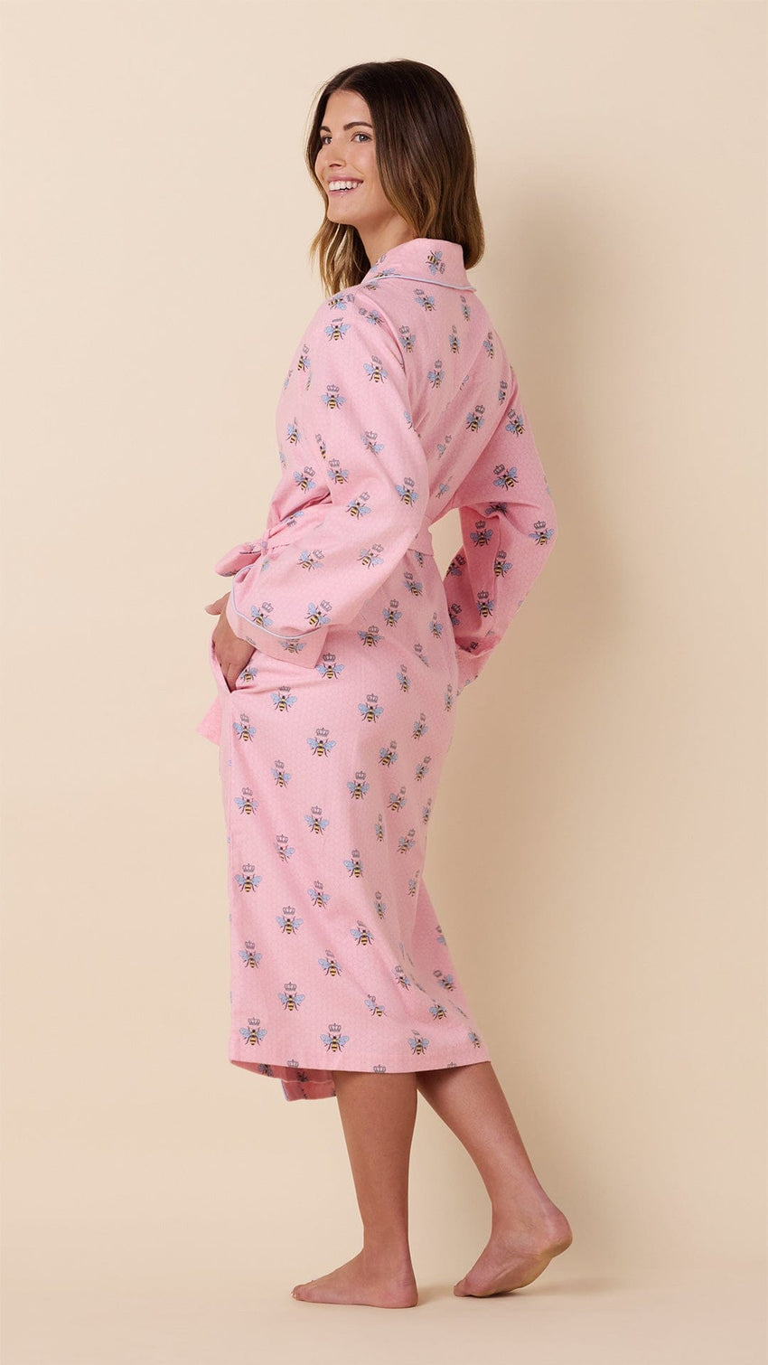Queen Bee Luxe Pima Shawl Collar Robe - Pink Hover Pink
