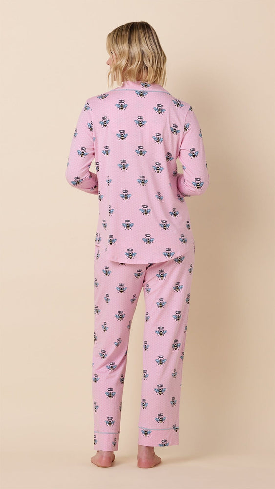 Queen Bee Pima Knit Long-Sleeved Pajama - Pink Hover Pink