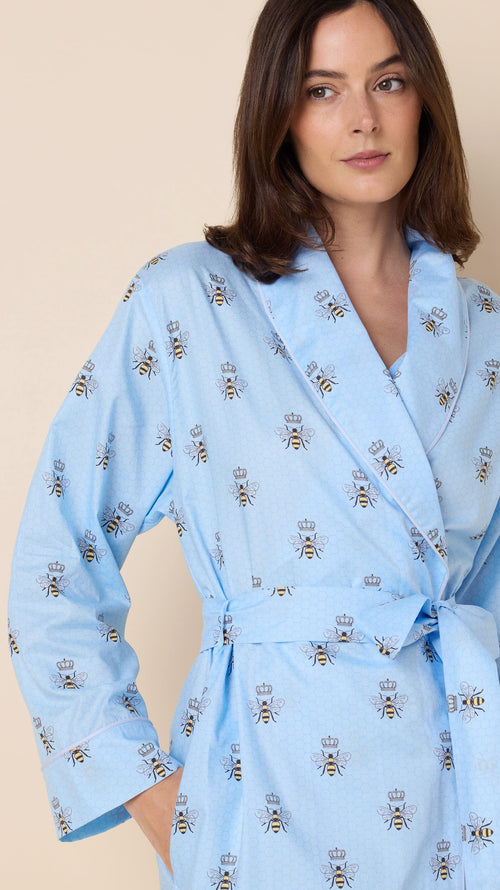 Queen Bee Luxe Pima Shawl Collar Robe -  Blue Extra Blue