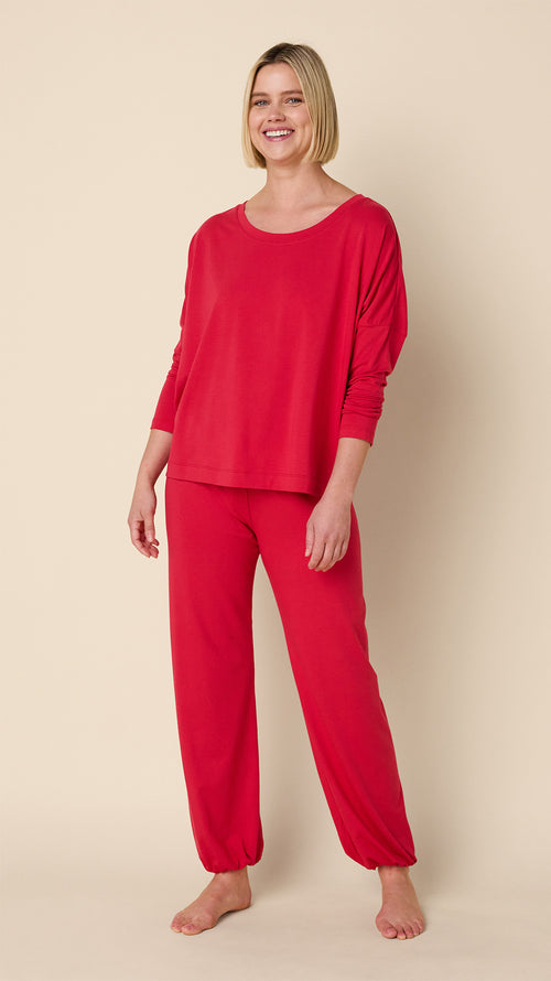 Classic Pima Knit Pullover Set - Red Main Red