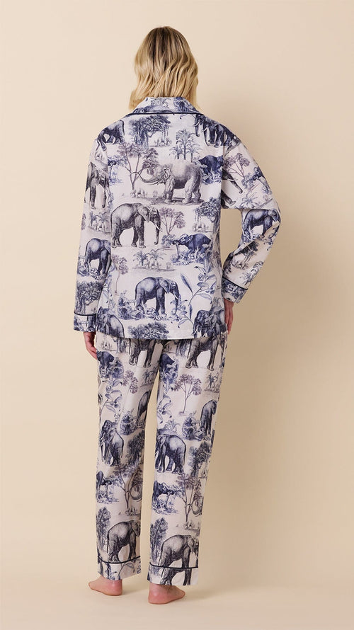 Safari Toile Luxe Pima Cotton Pajama - Blue Hover White