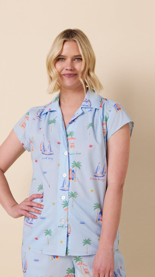 Summer Sailaway Luxe Pima Capri Set Wide Blue