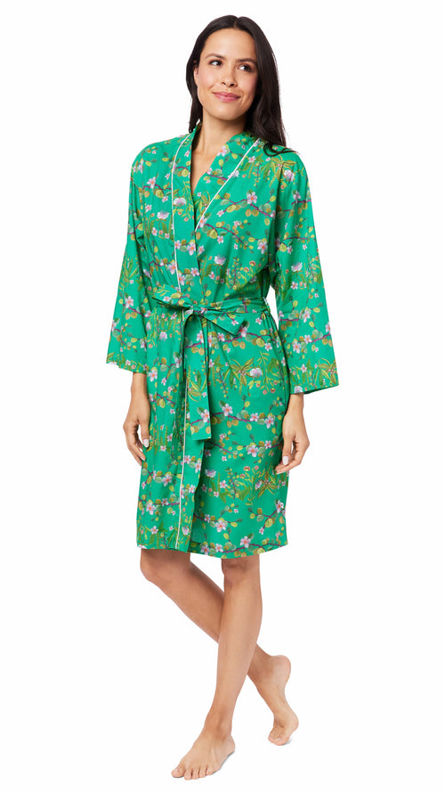 Sakura Luxe Pima Kimono Robe Main Green