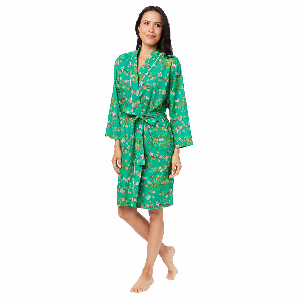 Sakura Luxe Pima Kimono Robe Main Green