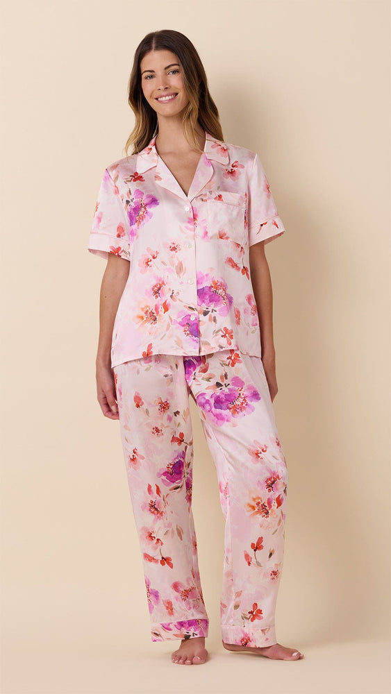 Morning in Savannah Short-Sleeved Silk Pajama Main Pink