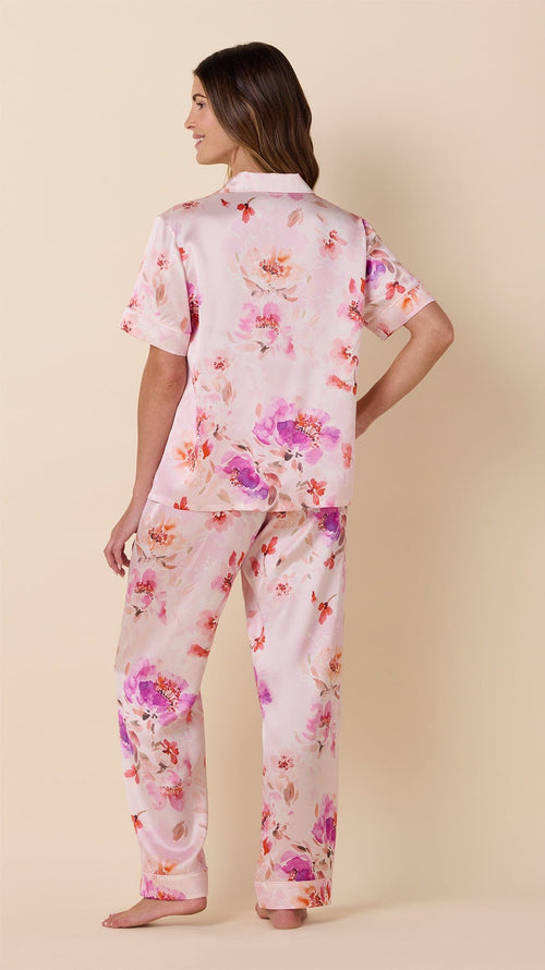 Morning in Savannah Short-Sleeved Silk Pajama Hover Pink