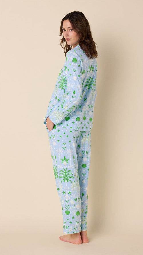 Tropicana Palm Pima Knit Pajama Blue Hover