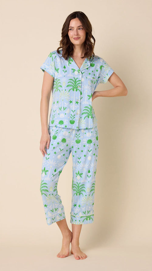 Tropicana Palm Pima Knit Capri Set Blue Main